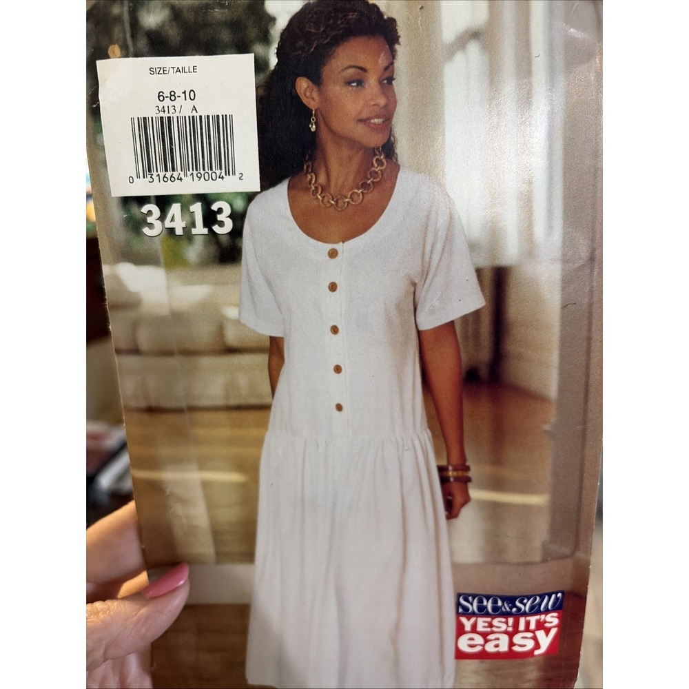 See & Sew Butterick Sewing Pattern 3413 Misses Dress Size 6-10 Uncut 1994
